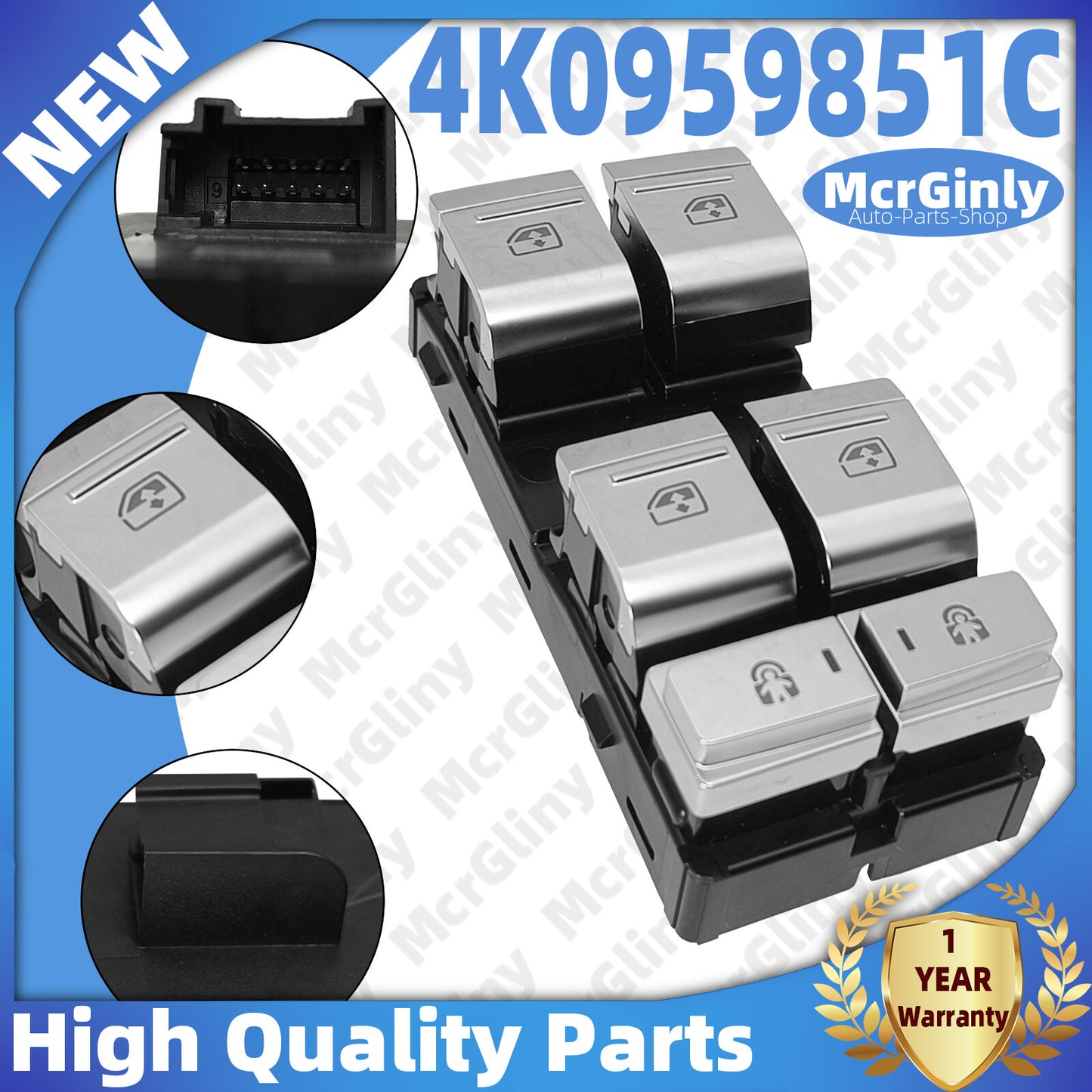 Front left driver's window switch 4K0959851C3Q7 is suitable for Audi A6, A7, RS6, RS7, and e-Tron. n