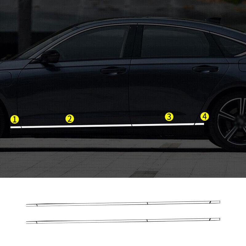 for Honda Accord 2023-24 Chrome Steel Side Door Body Molding Strip Cover Trim 8x