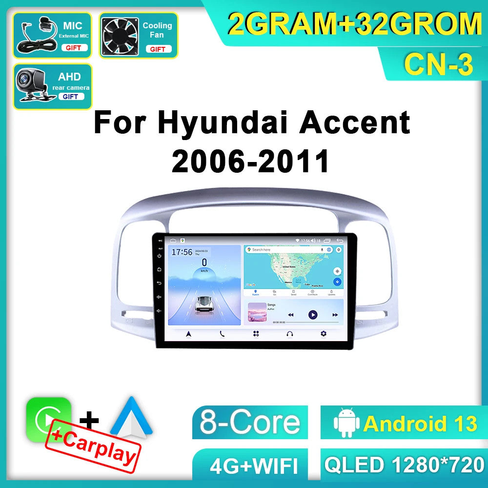 Car Radio for Hyundai Accent 3 2006-2011 Android CarPlay Video Player Stereo GPS