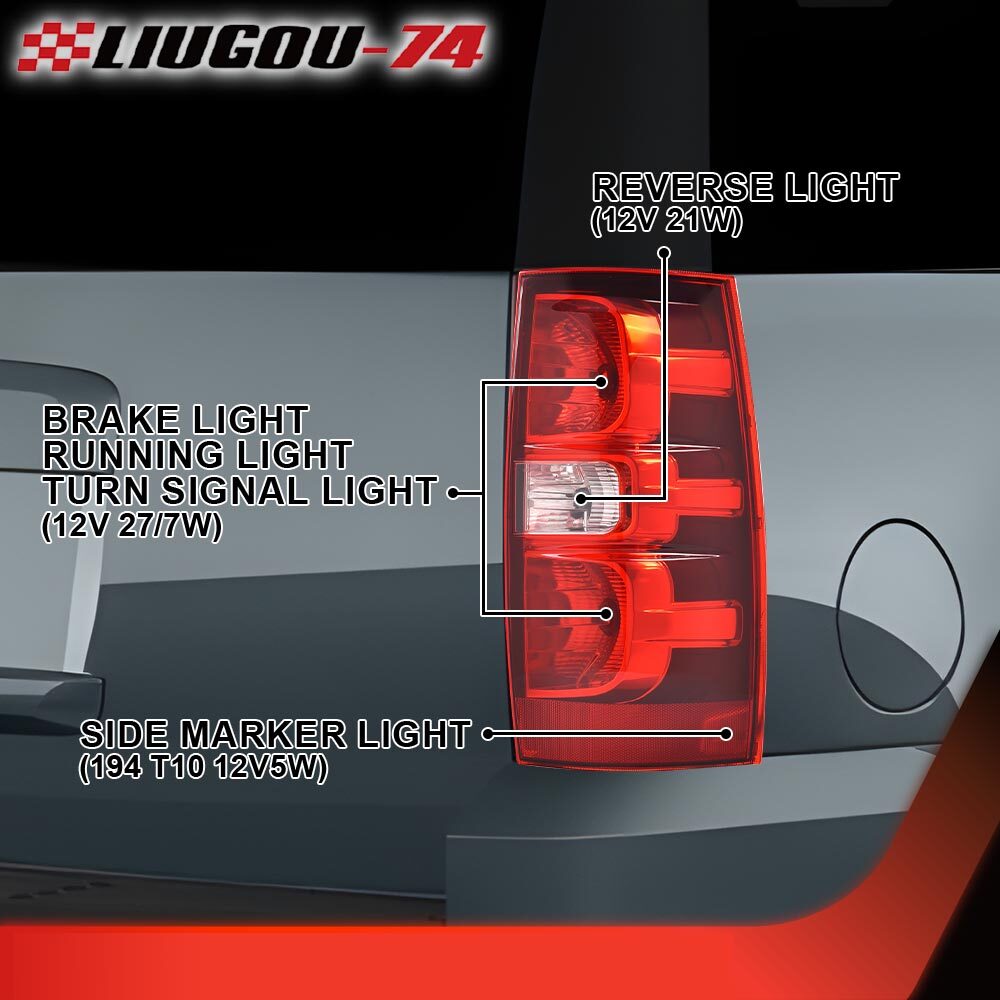 Tail Light Fits 2007-14 for Tahoe Suburban 1500 Passenger Side with Bulb - v