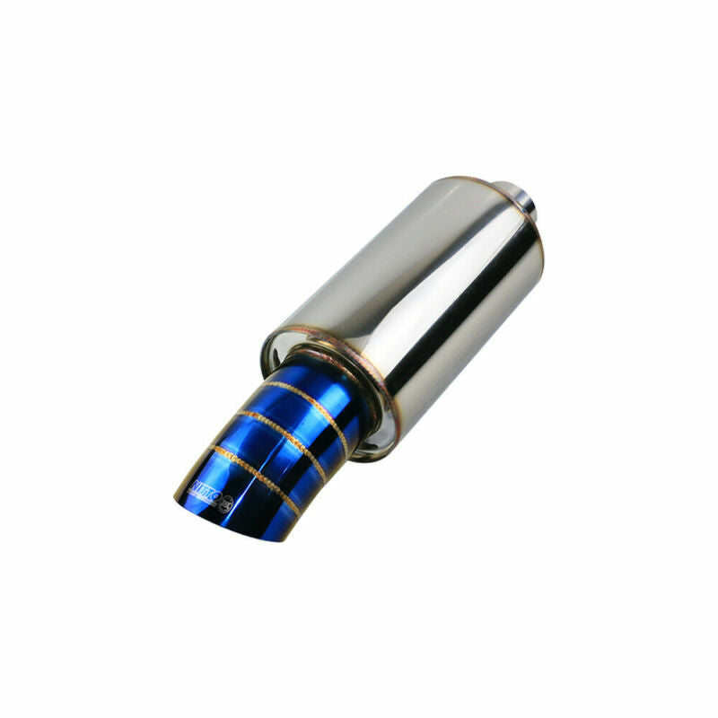 Universal 2 Inlet 3 OD High Flow Burnt 4.5 Rear Exhaust Muffler Blue 385MM