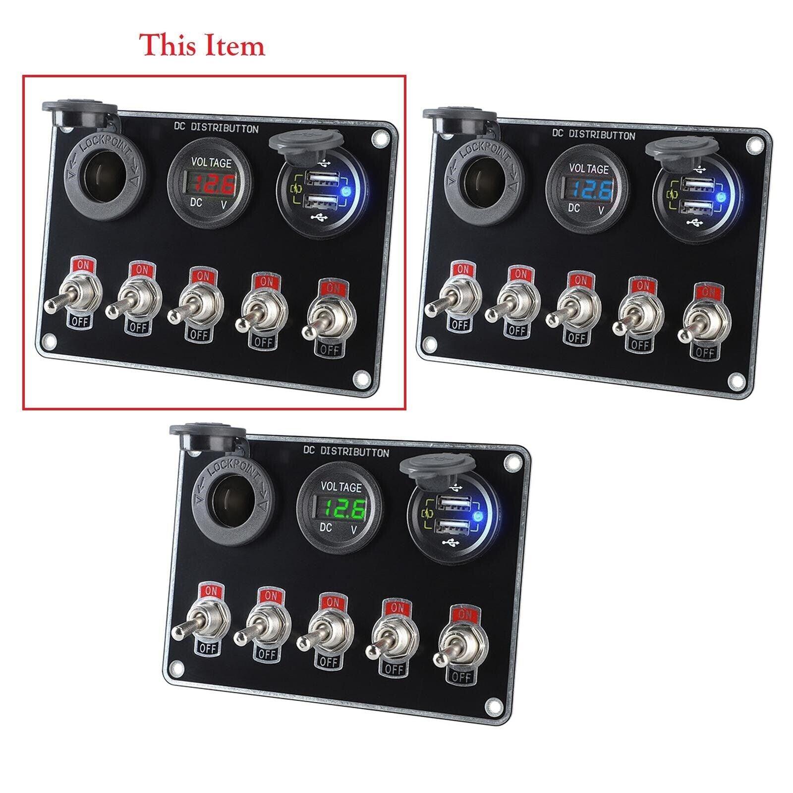 5-Gang Joystick Ignition Switch Panel Voltmeter Dual USB 12V for Racing Cars, Trucks, and Boats n