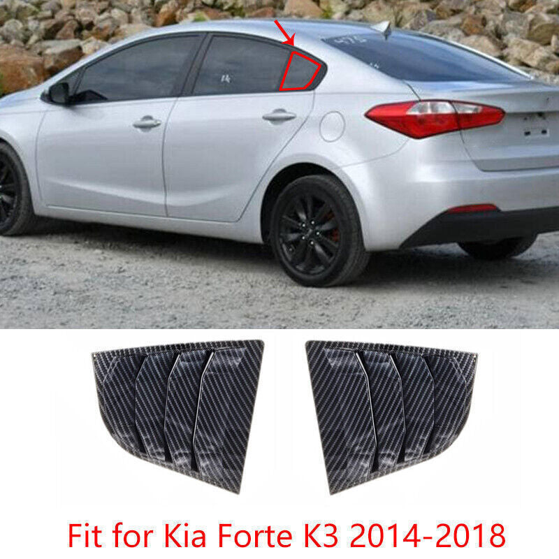 for Kia Forte K3 14-18 Carbon Fiber Look Rear Side Window Quarter Louver Trim 2P