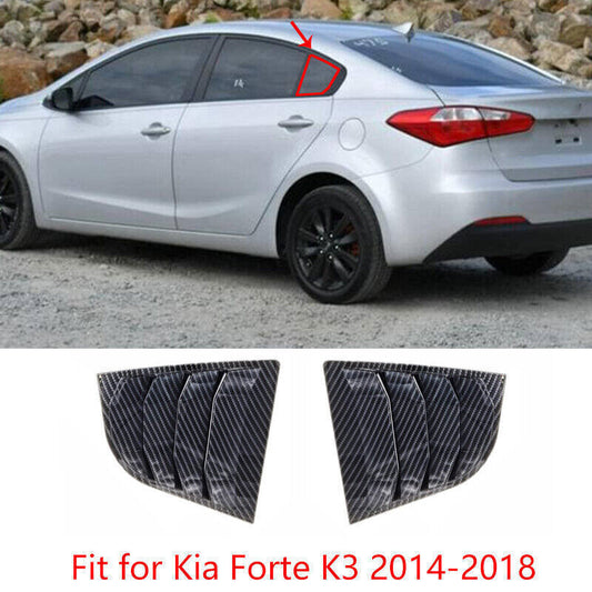 for Kia Forte K3 14-18 Carbon Fiber Look Rear Side Window Quarter Louver Trim 2P
