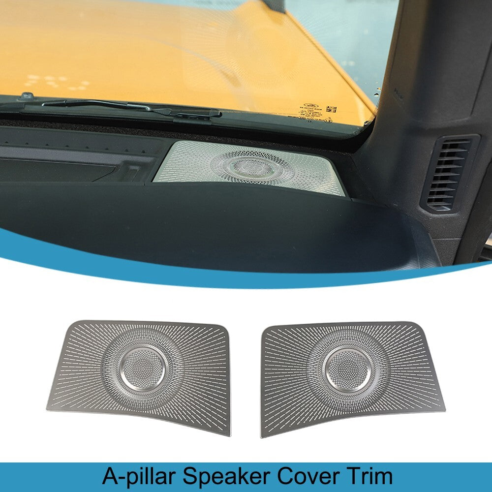 2PCS Silver A-pillar Speaker Horn Net Frame Cover Trim for Ford Bronco 2021-2024