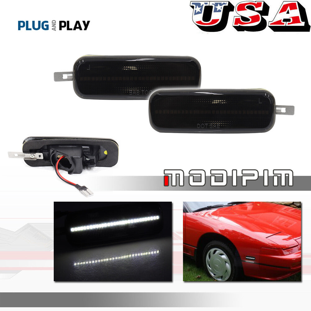 [SMOKED] White LED Side Marker Lights Pair Set for 89-94 240SX S13 93-97 Altima