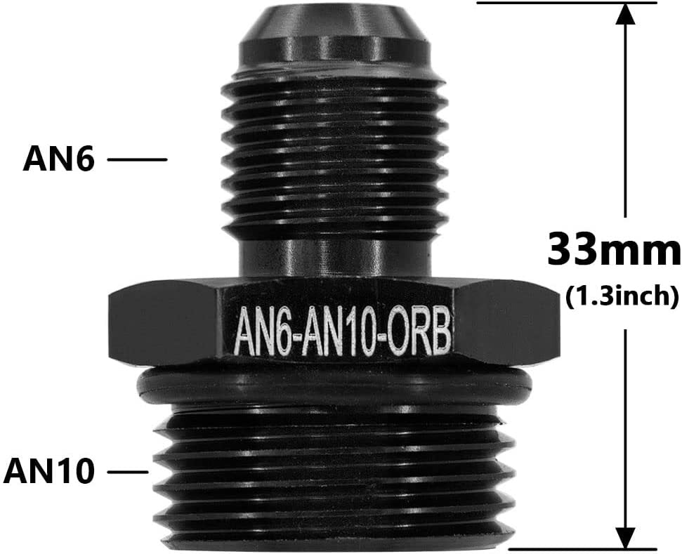 Black 6/8AN Flare to 6/8/10AN ORB Male O-ring Fuel Pump Rail Adapter Accessory (2 Pieces)