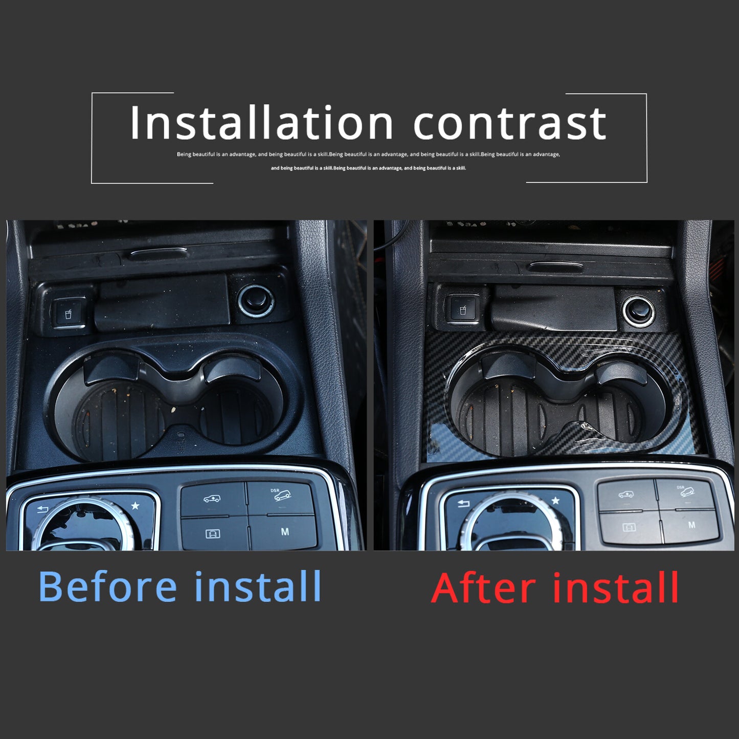 Carbon ABS central control cupholder panel cover suitable for GL, GLE, GLS, ML 13-19- n