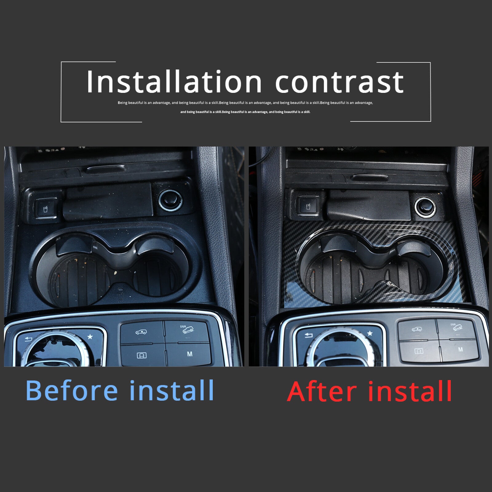 Carbon ABS central control cupholder panel cover suitable for GL, GLE, GLS, ML 13-19- n