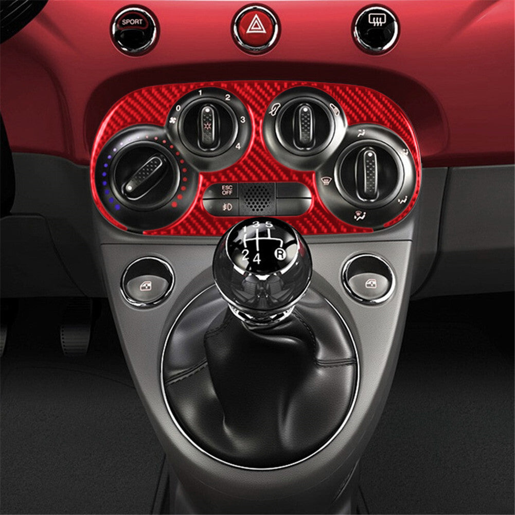 Red Carbon Fiber Interior Manual Climate Console Cover Trim For 2012-15 for Fiat 500