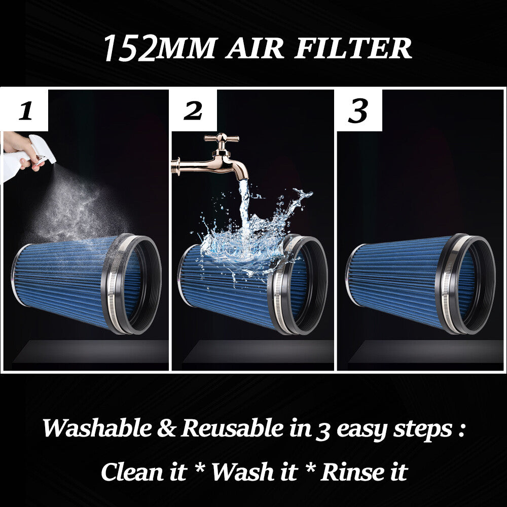 6 152mm Universal Inlet Truck Air Intake Cone Replacement Dry Air Filter BLUE Q