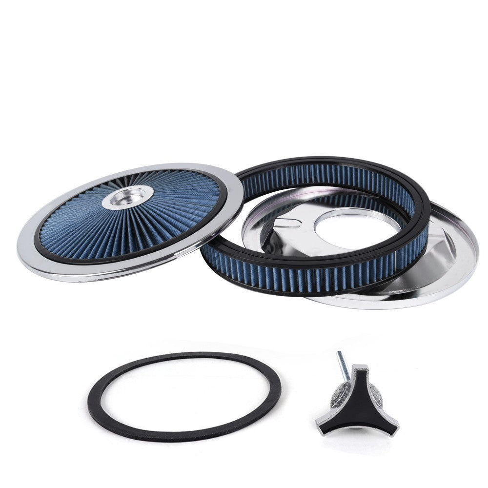 14 x 2 Inch, Round Shape, Universal Kit Chrome Air Cleaner with Washable Filter Q