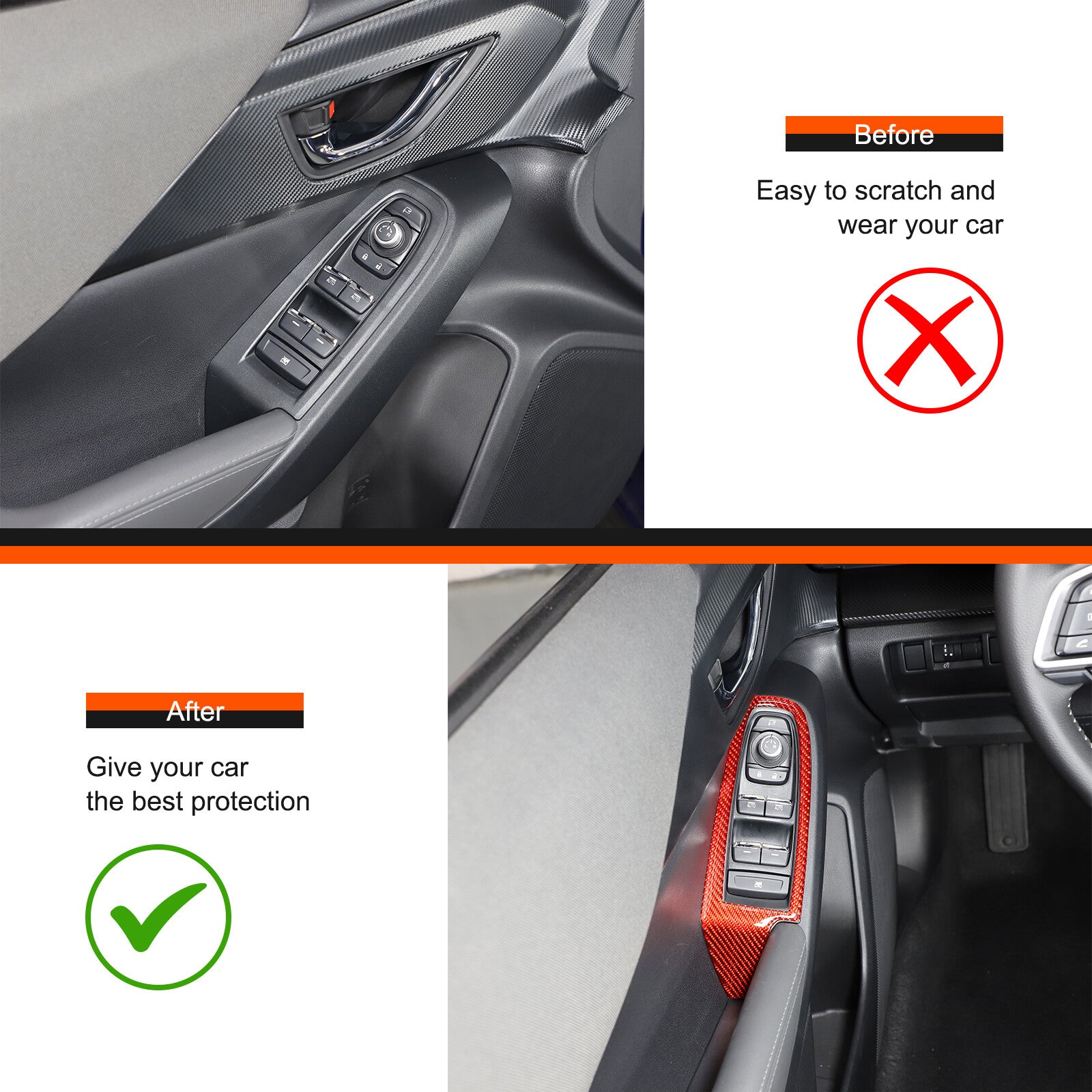 Red carbon fiber window control switch panel sticker for Subaru Crosstrek 23-24- n