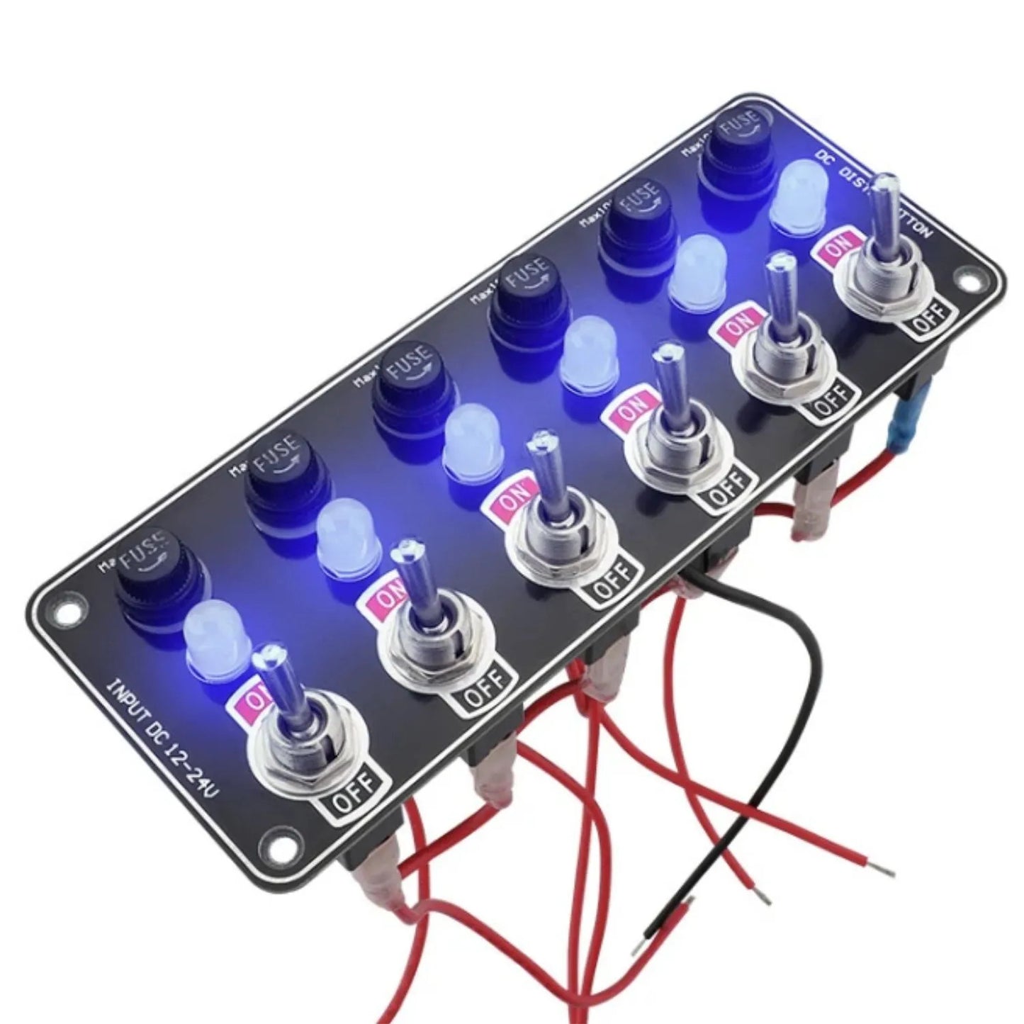 6 Gang Metal Rocker Switch Panel with LED Circuit Breaker Fuse Box for Automotive and Marine Use n