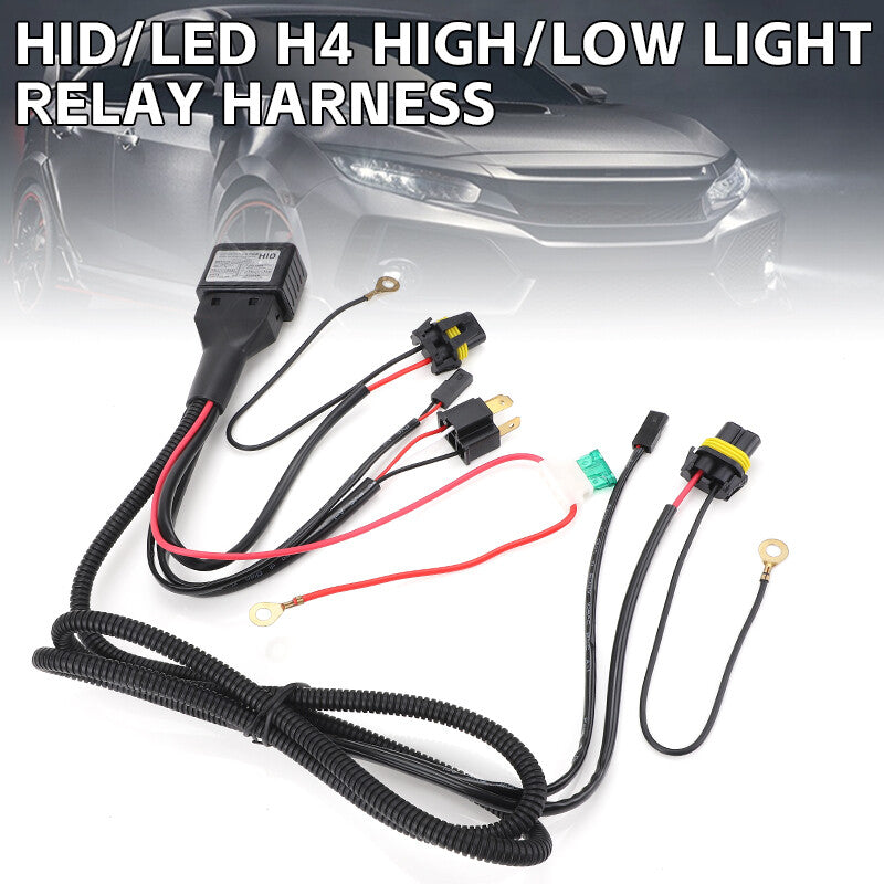 H4 Headlight Conversion Plug Relay Wiring Harness Kit For 2 of HID LED High/Low