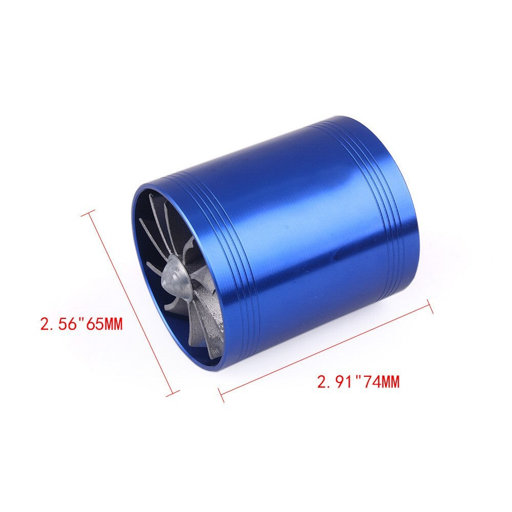 Blue Double Supercharger Turbine Turbo for Charger Air Intake Fuel Fan