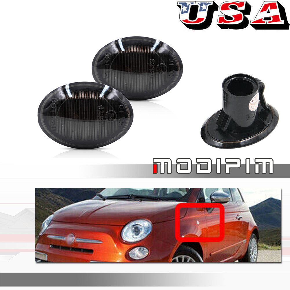 Smoked lens front marker light housing suitable for 07-19 for Fiat 500e 500c for Abarth - v