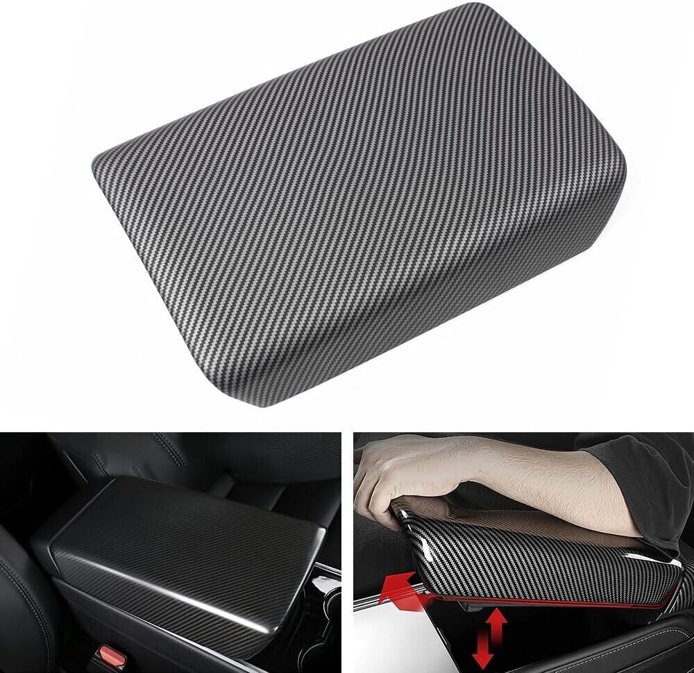 Carbon fiber interior armrest storage box cover trim suitable for 17-23 Model 3/Y- n