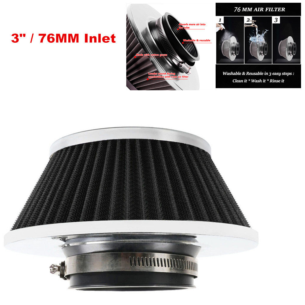 1-Piece 3-inch 76mm Imported Cold Intake Cone Car Truck Air Filter High Performance - n
