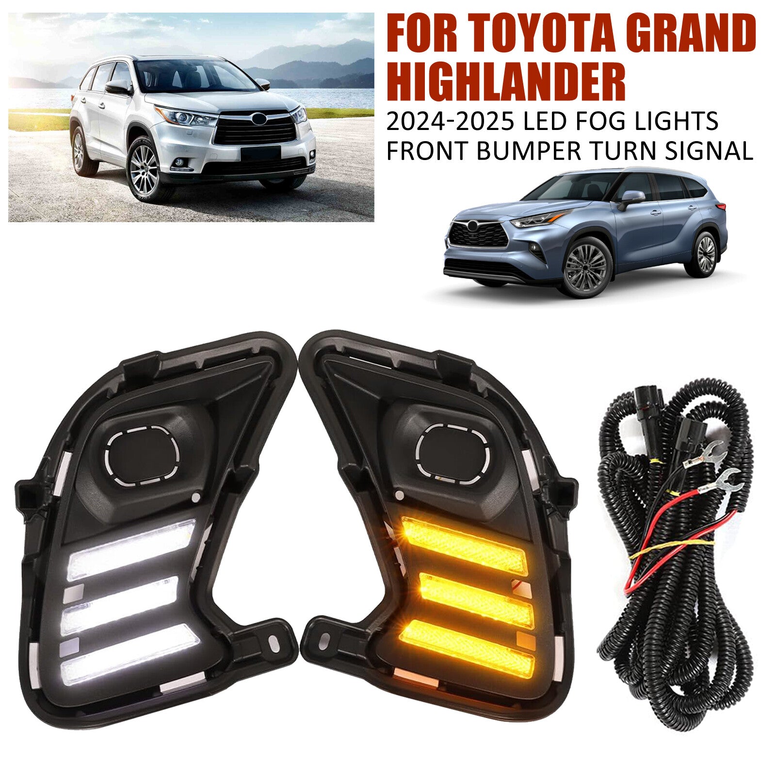 Front bumper fog light LED turn signals applicable to for Toyota Grand Highlander 2024 - 2025