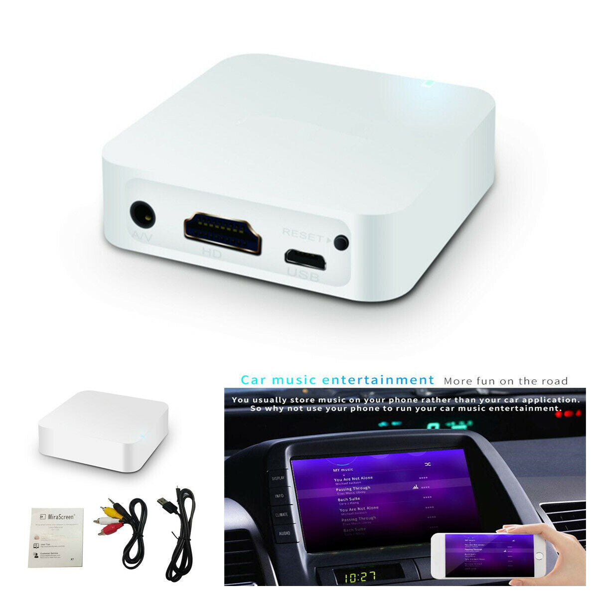 In-car Wi-Fi mirror connection box for iOS and Android phones with DLNA screen mirroring to the car. n