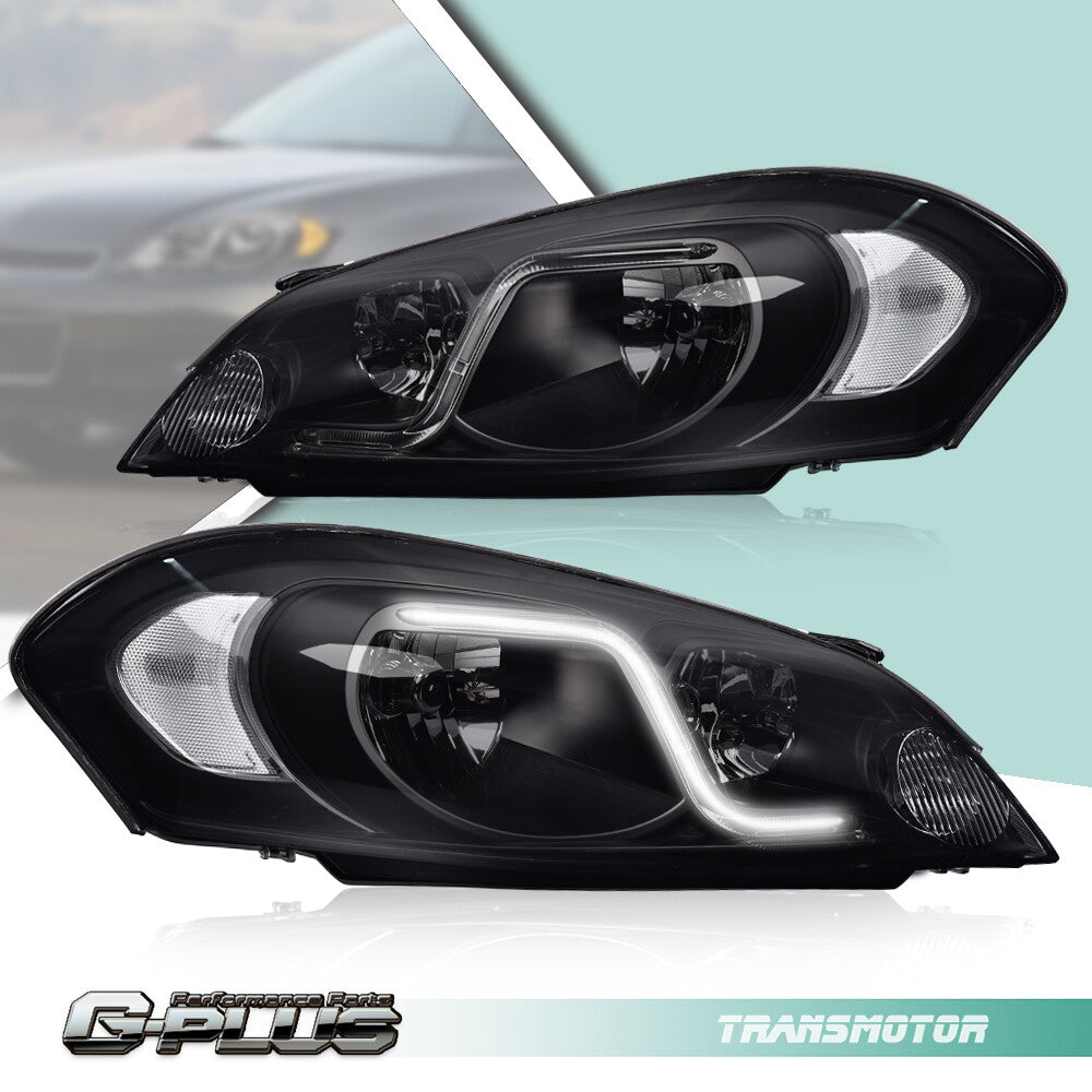 Fits 2006 - 2016 for Impala Headlights w/LED DRLs Black/Smoked - v