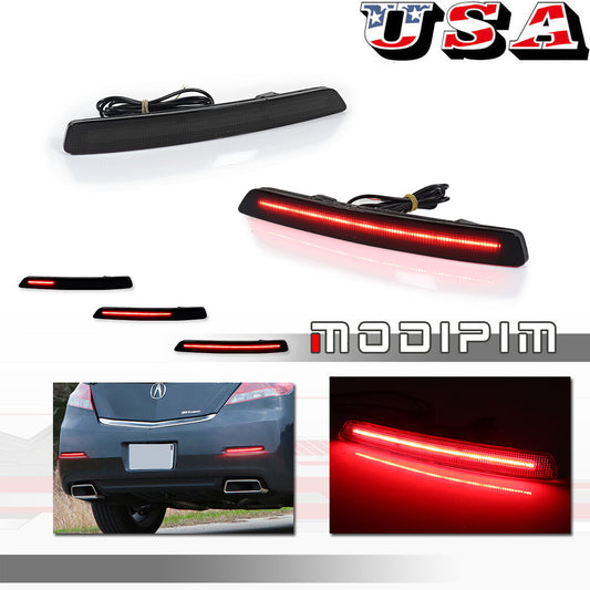 Pack Fit for Acura TL 2012-14 Smoked Red LED Rear Bumper Reflector Tail Brake Light - v