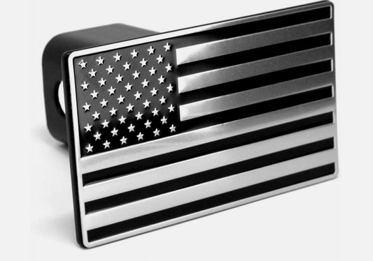 Car mount plug cap trailer tow receiver 2-inch American flag chrome alloy for Cadillac