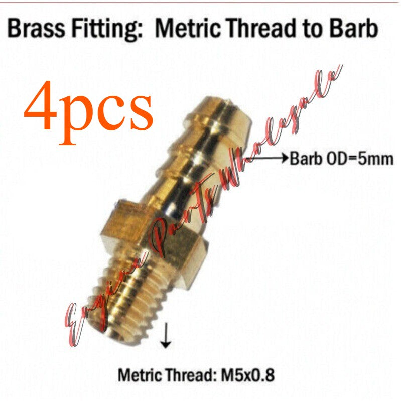 4pcs M5x0.8 to 5mm 3/16 Metric Male Thread Hose Barb Fitting Adapter Connector Q