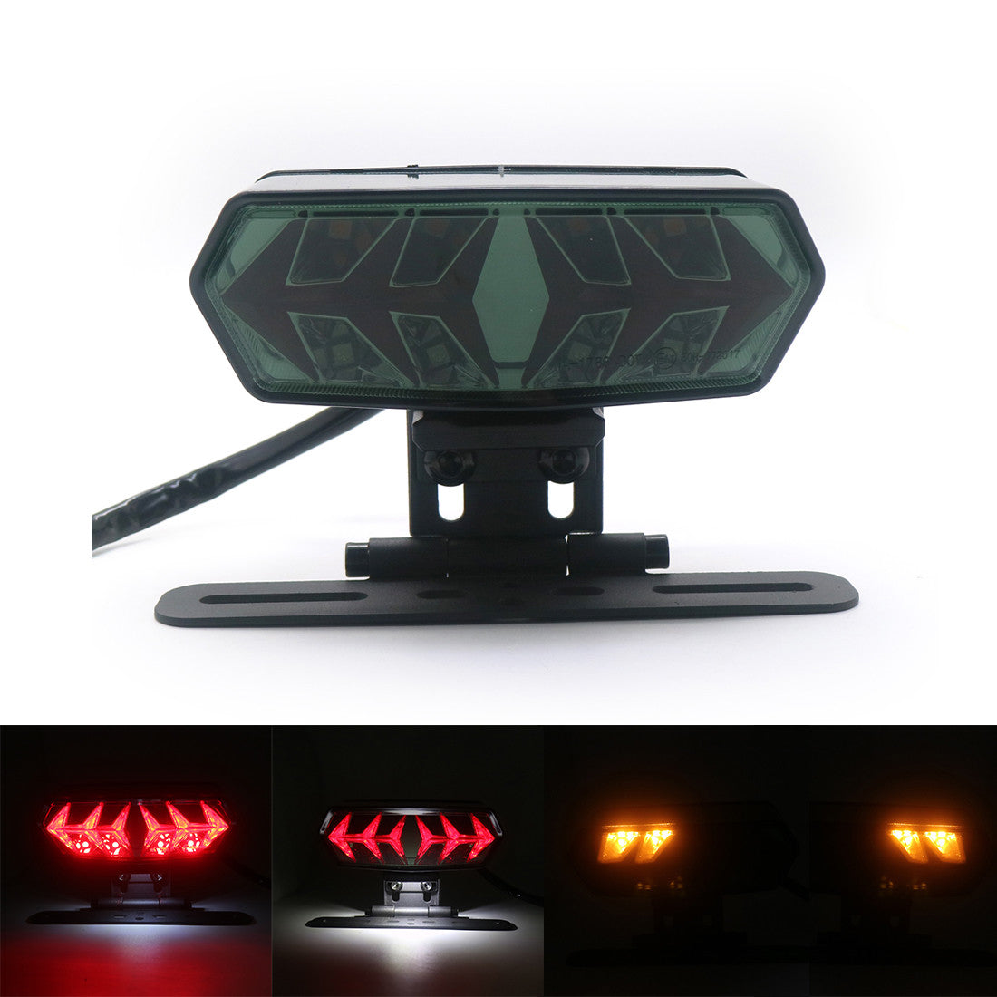 New LED Smoke Tail Brake Turn Signal Light Bracket Mount License Plate Light Q