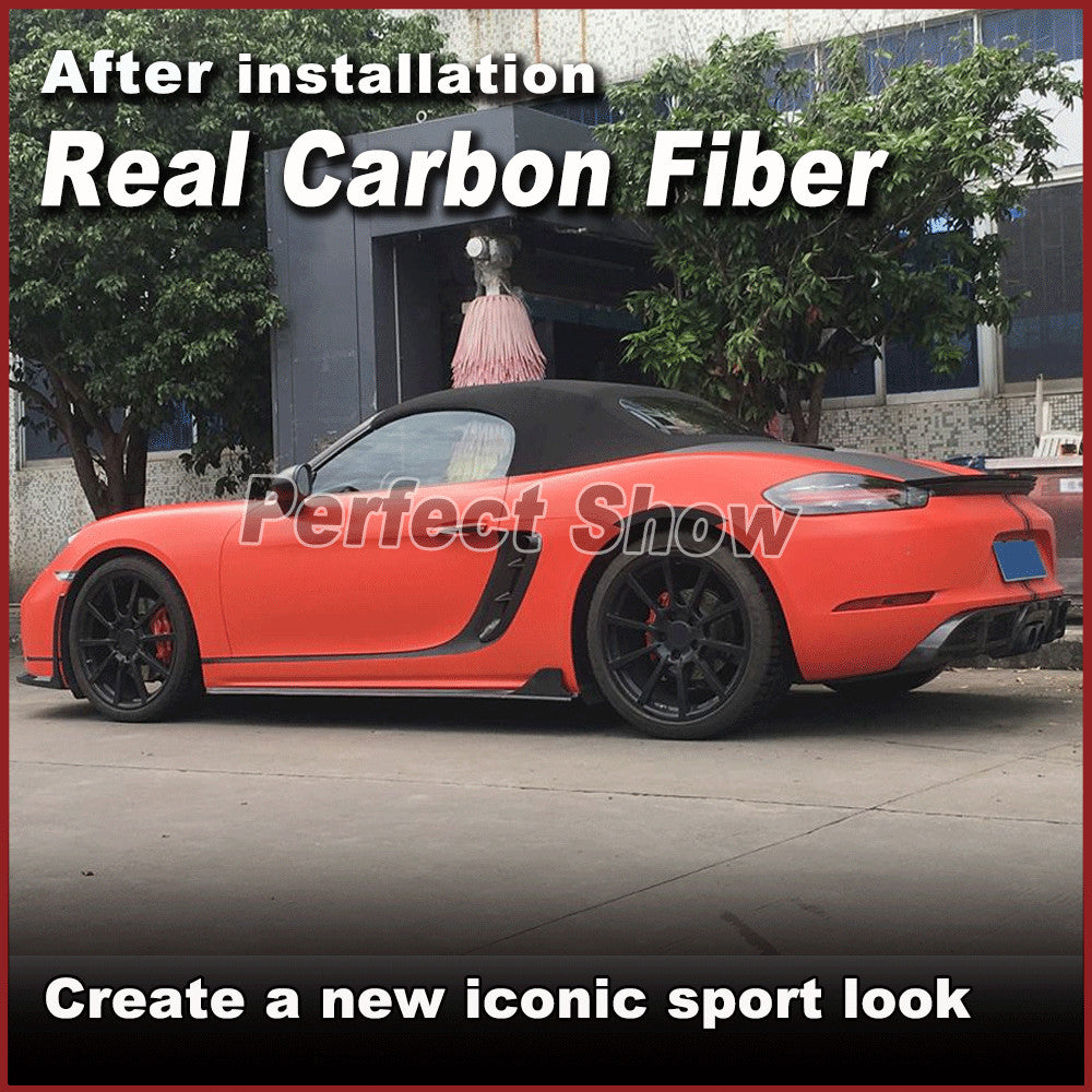for Porsche 718 Cayman 16-19 REAL Carbon Fiber Side Skirt Extension Lip