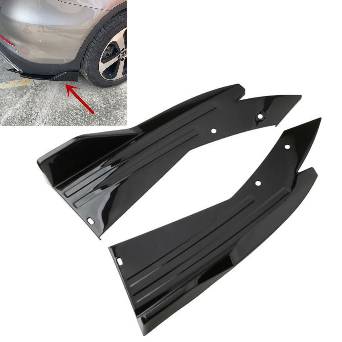 2PCS Glossy Black Car Rear Lower Bumper Diffuser Fin Spoiler Lip Wing Splitter