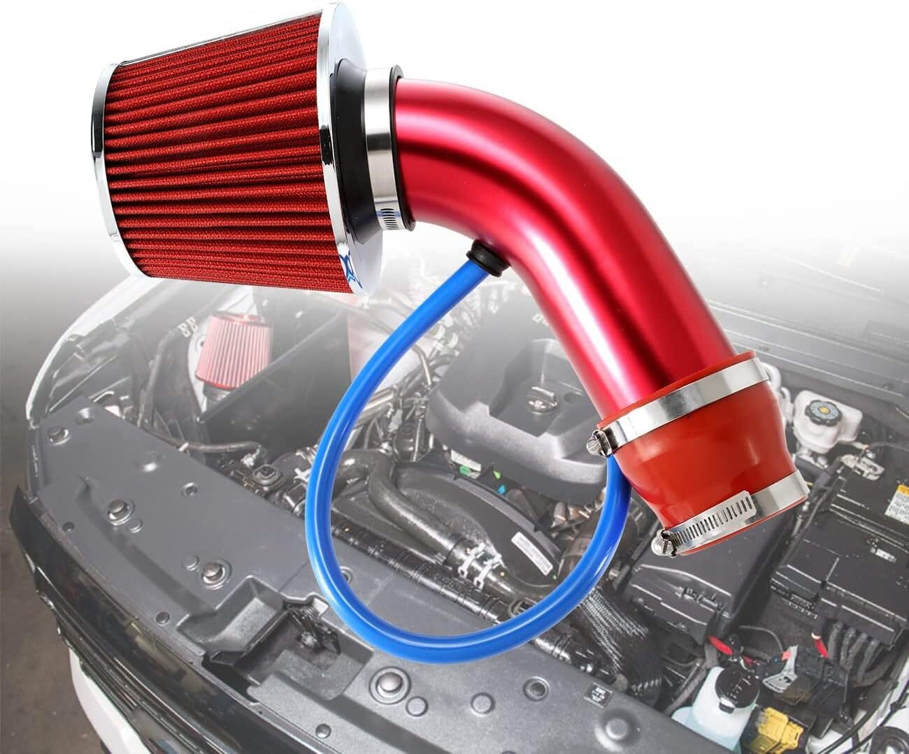 3 Car Cold Air Intake Filter Induction Pipe Kit Power Flow Tube Hose System Red
