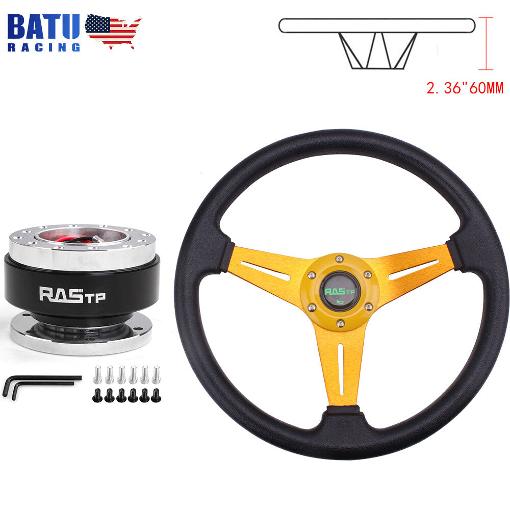New 14inch Gold Steering Wheel Drifting Deep Dish Black Quick Release Adapter