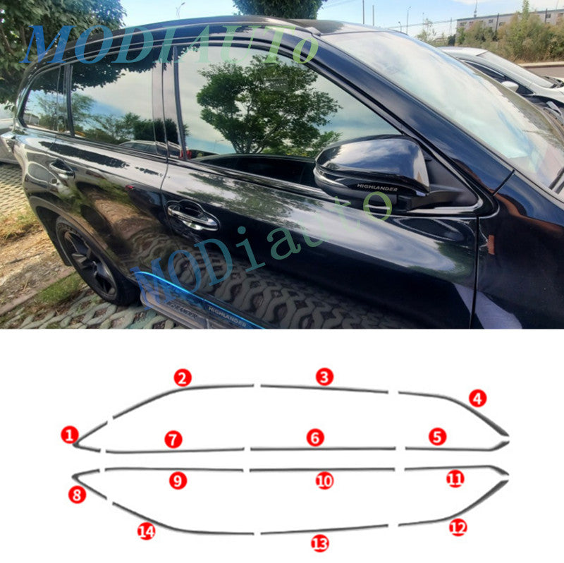 Black Window Frame Trim Molding Strips 14PCS For Highlander 2015-2019 B n