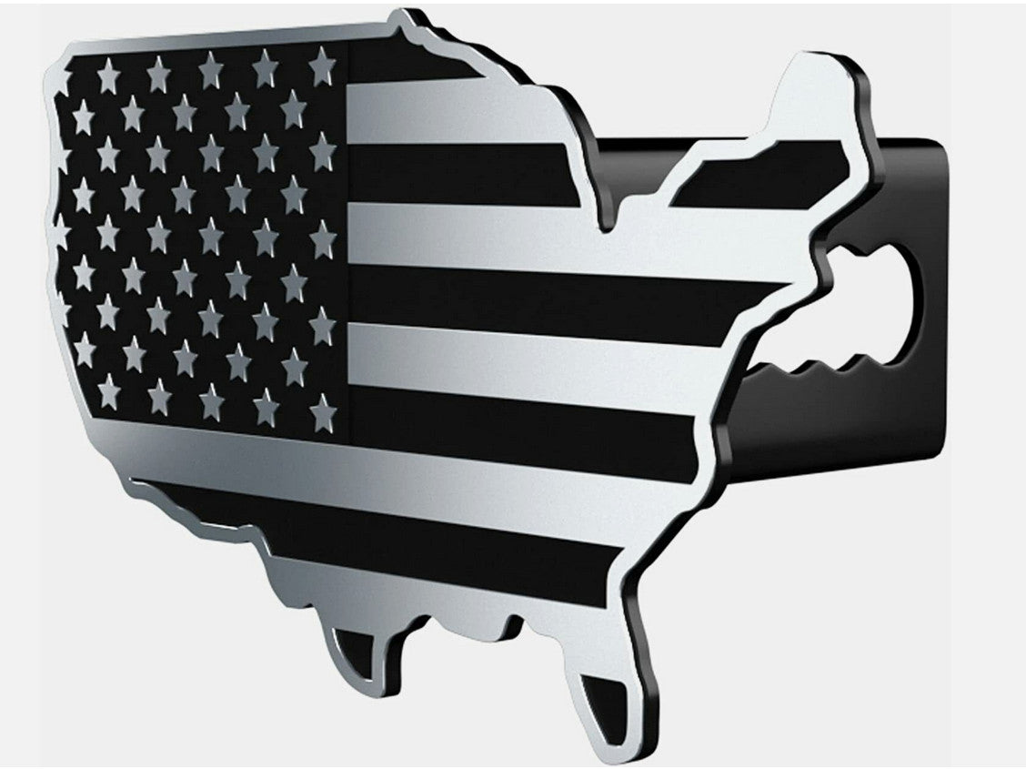 Car mount plug cap tow receiver 3-inch American flag map chrome black for Chevrolet