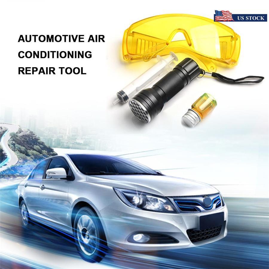 Air Conditionin AC System Leak Test Detector Kit UV Flashlight Leak Glasses Q