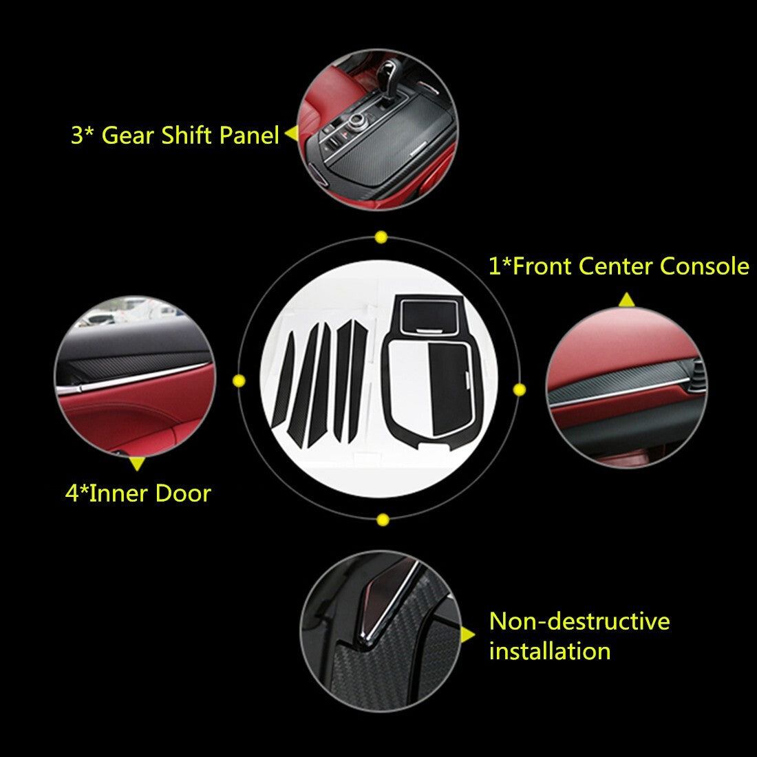 5D Carbon Fiber Door Panel Gear Shift Stickers for Maserati for Levante 2016-2019