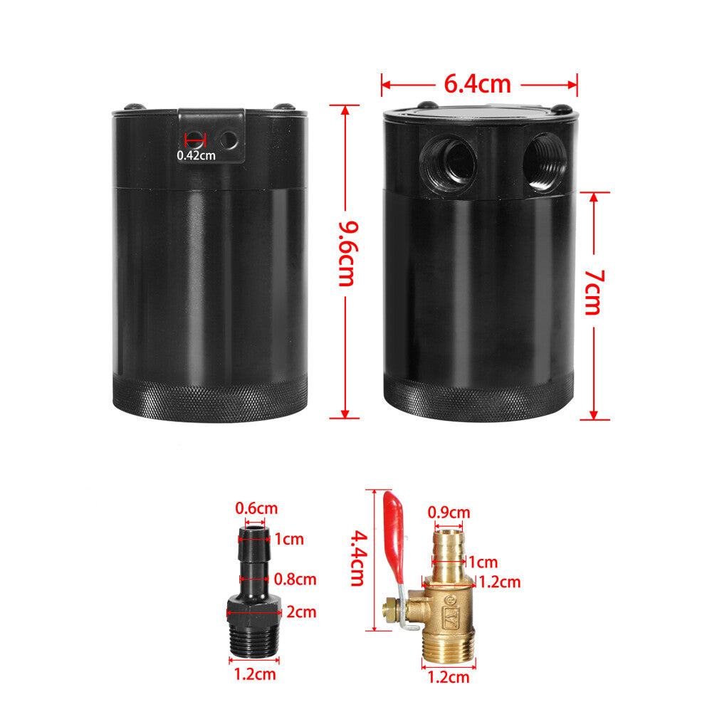 Oil Catch Can Baffled 2Port Oil Catch Tank Reservoir Drain Valve Universal Silve Q