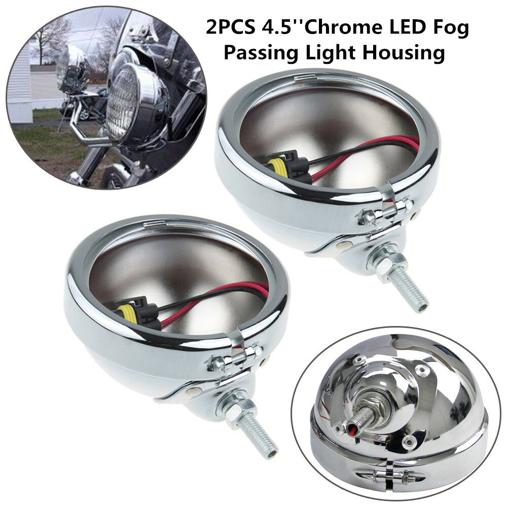 A pair of motorcycle 4.5-inch chrome LED front fog lights with light metal housing. n
