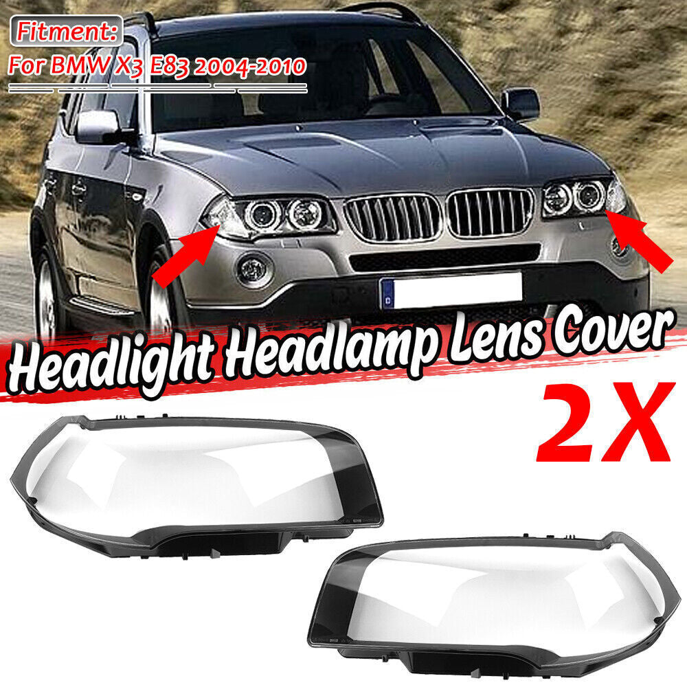 Front Clear Headlamp Headlight Lens Cover Left+Right for BMW X3 E83 2004-2010
