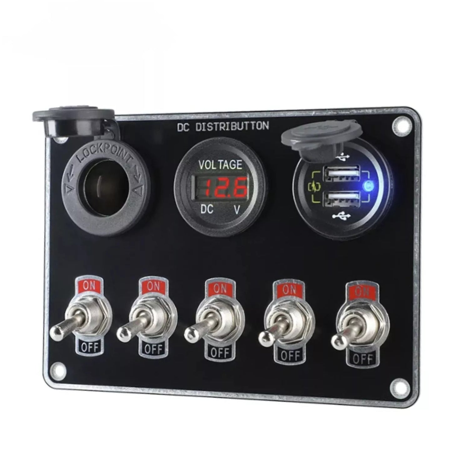 5-Gang Joystick Ignition Switch Panel Voltmeter Dual USB 12V for Racing Cars, Trucks, and Boats n