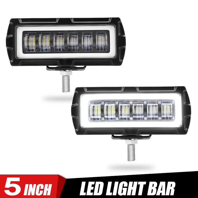 2X 5inch LED Work Driving Light Bar White Halo DRL Fog Pods Offroad SUV ATV US