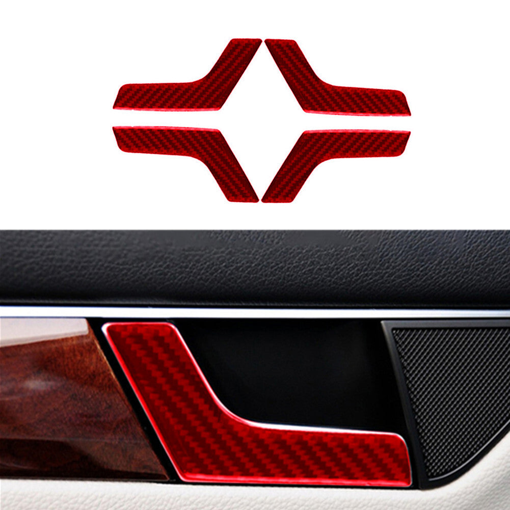 4Pcs Red Carbon Fiber Door Buckle Trim Panel for Mercedes-Benz W204 2007-2013