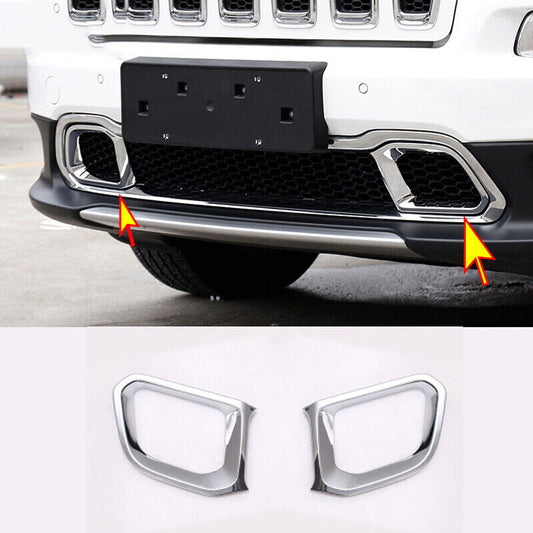 for Jeep Cherokee 2014-2018 Chrome Front Bumper Grill Grille Air Outlet Trim 2P