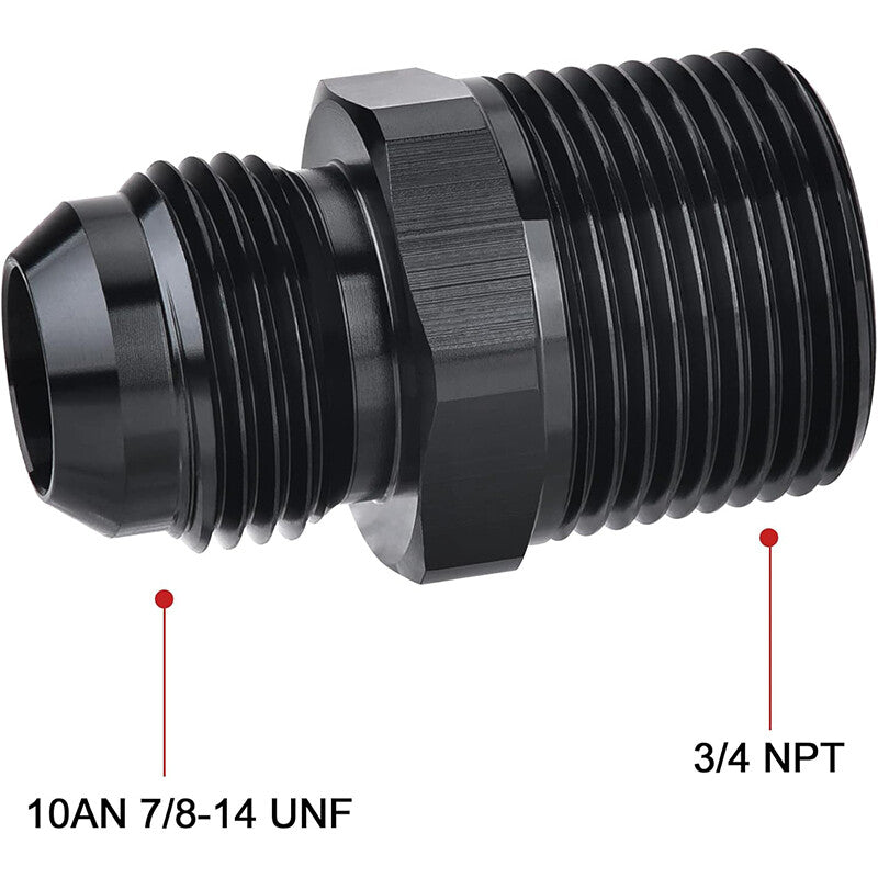 2Pcs 3/4 NPT to10AN Adapter Pipe Thread to AN10 Male Flare Fitting Black