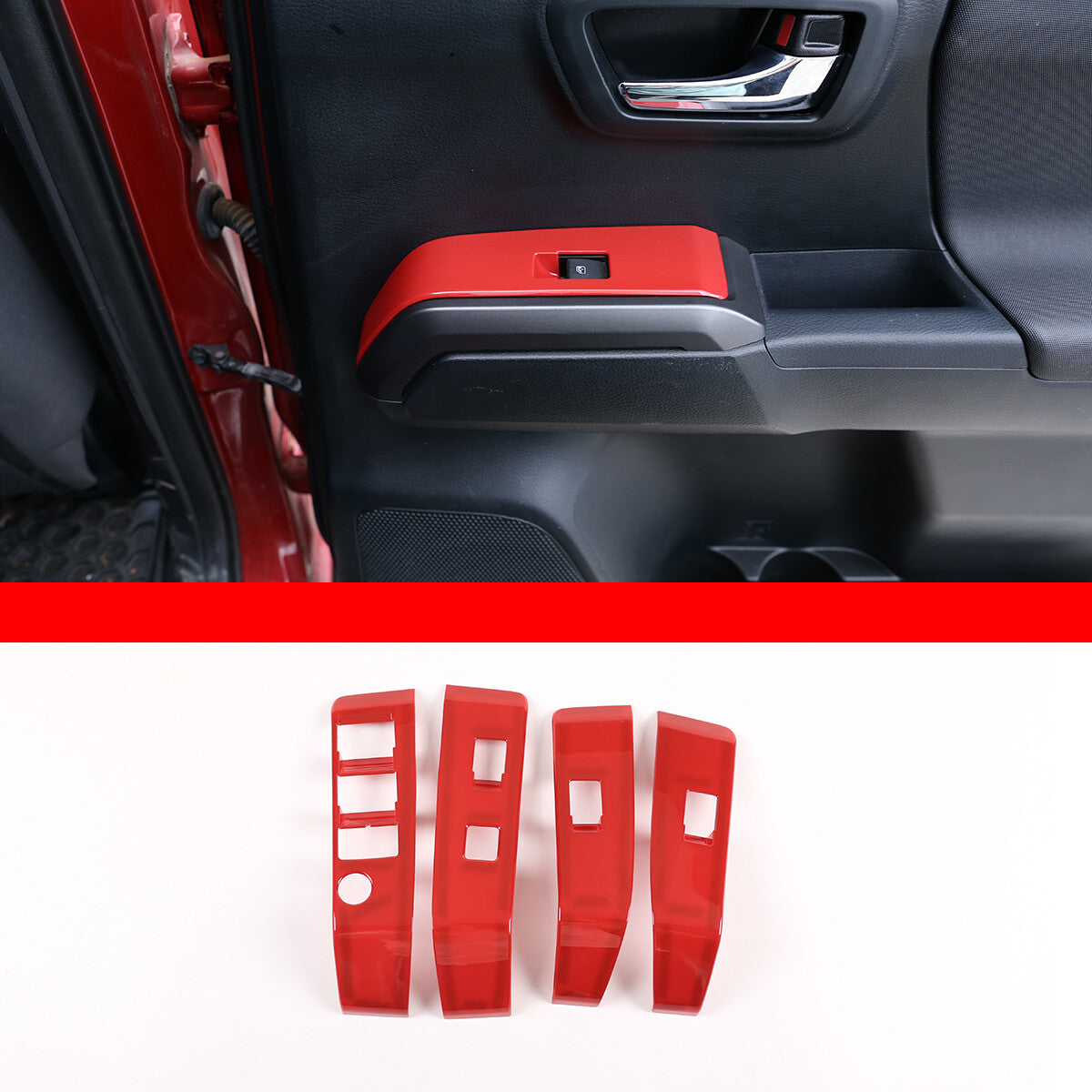 Interior door and window switch panel cover trim in red for Tacoma 2016-2022 (4 pieces) n
