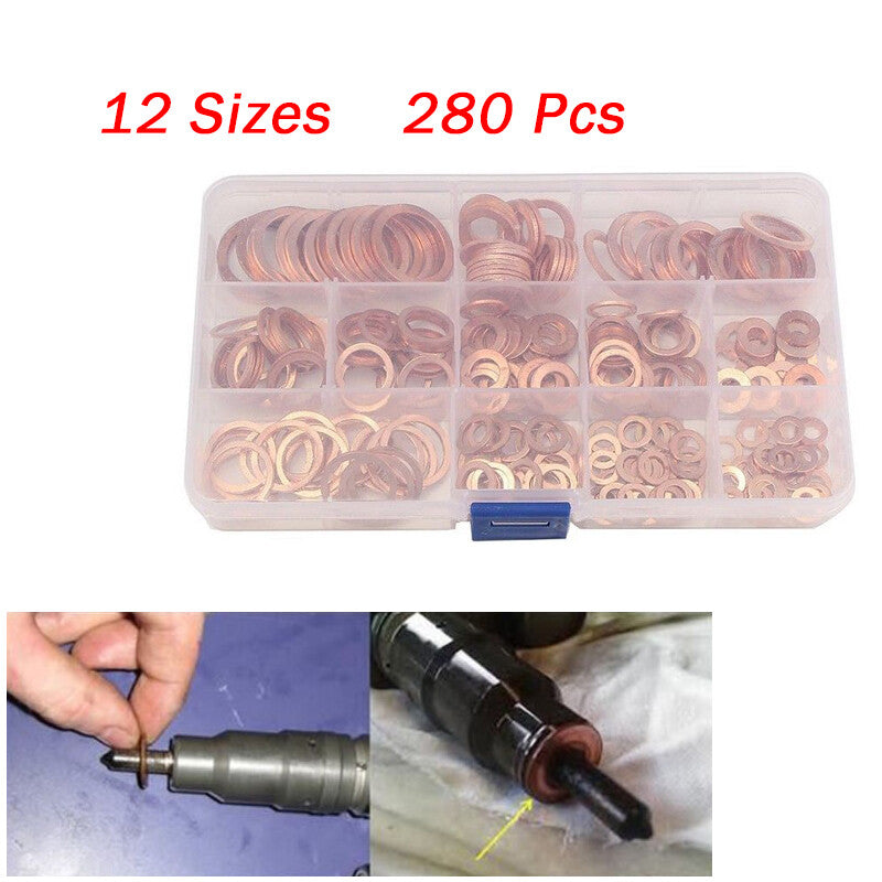 280¡Á 12 Sizes Solid Copper Crush Washers Assorted Seal Flat Ring Hardware Case v