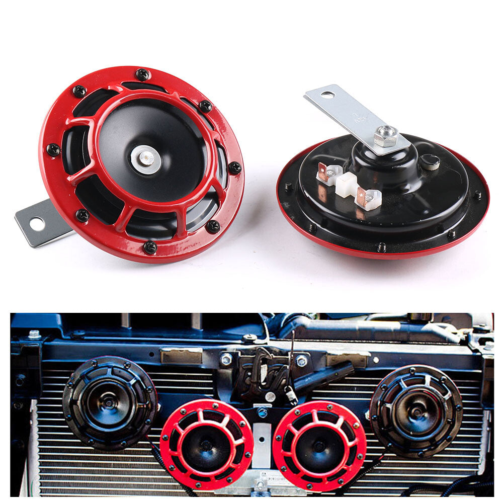 Red Super Loud Blast Tone Grill Mount 12V Electric Compact Car Horn 335HZ/400HZ