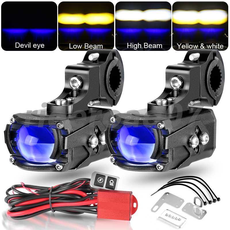 2x LED Motorcycle Spot Lights Auxiliary Headlight Driving Fog Lamp White Amber